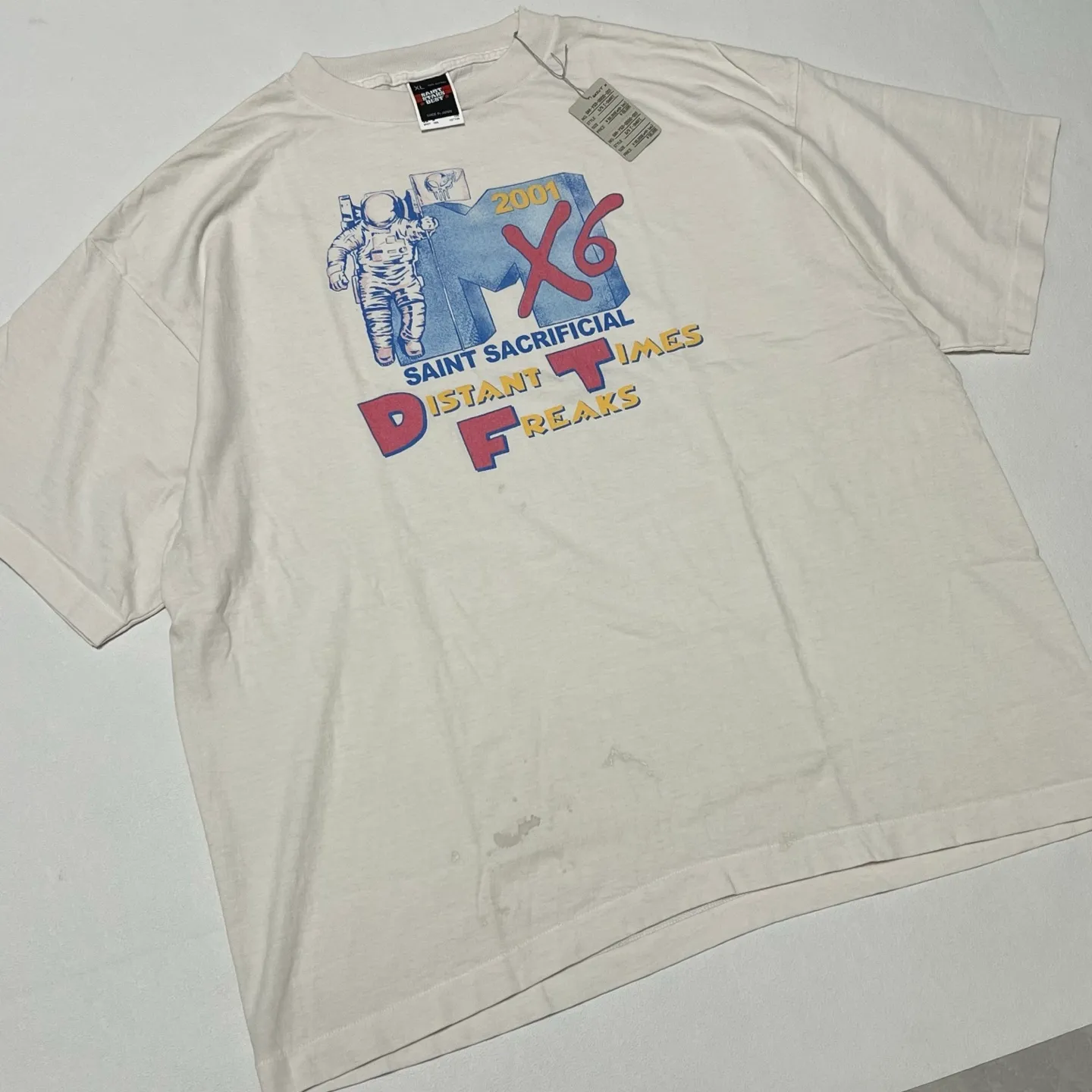 SAINT Mxxxxxx × Sean Wotherspoon SW_SS TEE/ASTRO/WHT SW joint retro enzyme wash old tee Astronaut distressed short sleeves off-white S-XL Correct version Customized SW joint wash water label Original development No production without looking at pictures Printing pixel level restoration